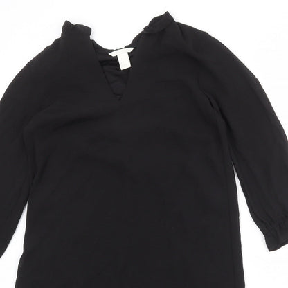 H&M Womens Black Polyester A-Line Size 10 V-Neck Pullover