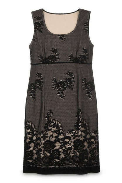 Etam Womens Black Polyester Sheath Size 14 Scoop Neck Pullover - Lace Overlay