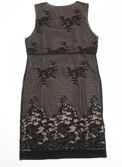 Etam Womens Black Polyester Sheath Size 14 Scoop Neck Pullover - Lace Overlay