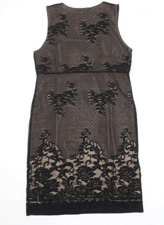 Etam Womens Black Polyester Sheath Size 14 Scoop Neck Pullover - Lace Overlay