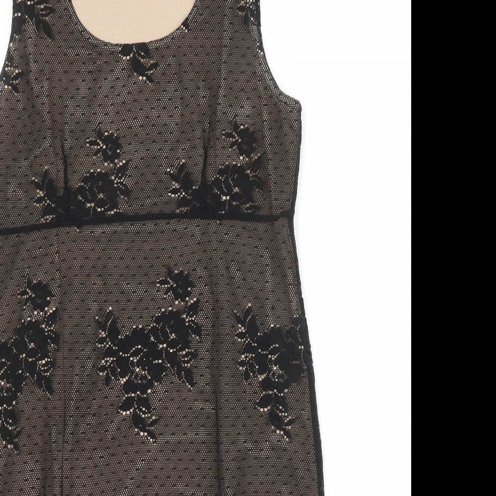 Etam Womens Black Polyester Sheath Size 14 Scoop Neck Pullover - Lace Overlay