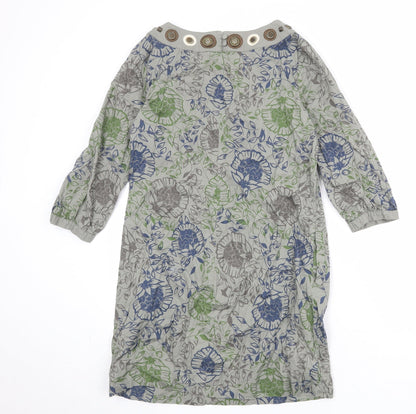 NEXT Womens Multicoloured Geometric 100% Cotton A-Line Size 10 Boat Neck Button - Embellished Neckline