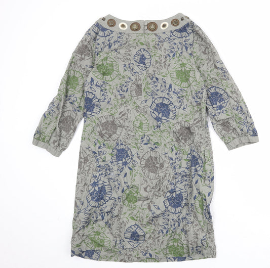 NEXT Womens Multicoloured Geometric 100% Cotton A-Line Size 10 Boat Neck Button - Embellished Neckline