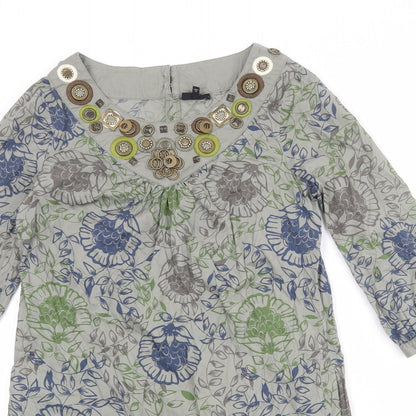 NEXT Womens Multicoloured Geometric 100% Cotton A-Line Size 10 Boat Neck Button - Embellished Neckline