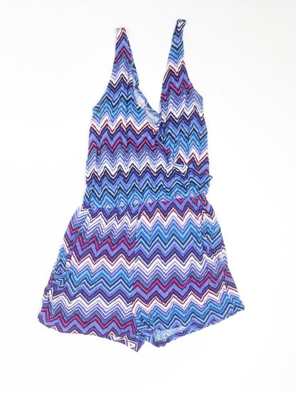 H&M Womens Blue Geometric Viscose Playsuit One-Piece Size XS Pullover