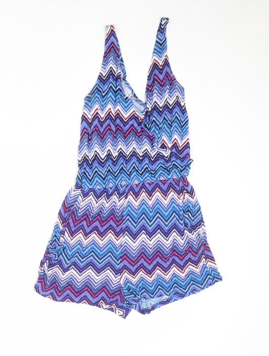 H&M Womens Blue Geometric Viscose Playsuit One-Piece Size XS Pullover