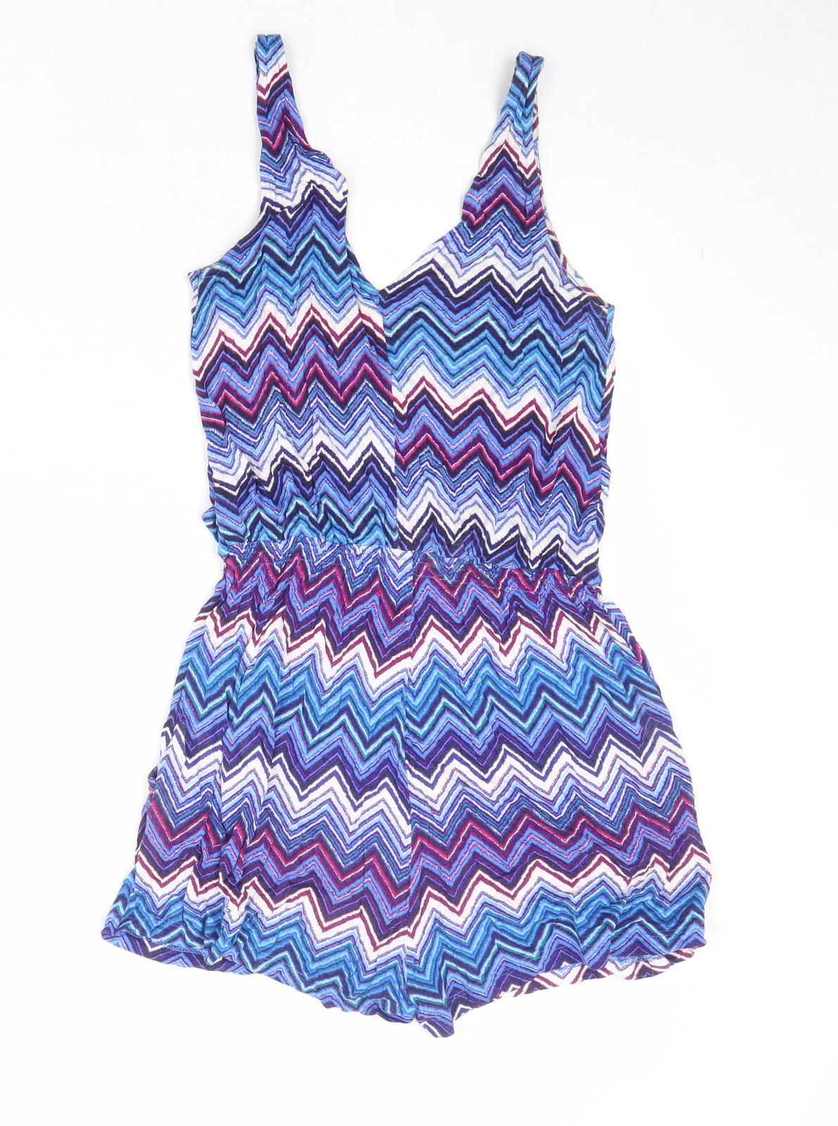 H&M Womens Blue Geometric Viscose Playsuit One-Piece Size XS Pullover