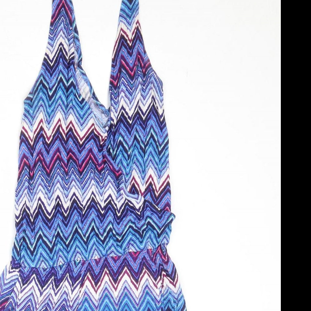 H&M Womens Blue Geometric Viscose Playsuit One-Piece Size XS Pullover