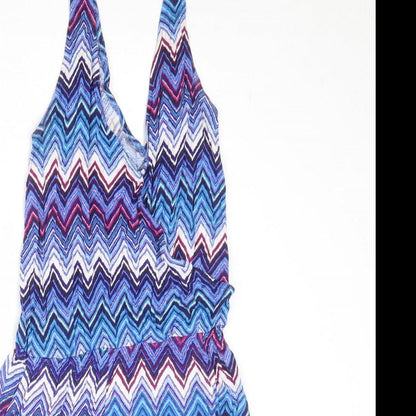 H&M Womens Blue Geometric Viscose Playsuit One-Piece Size XS Pullover