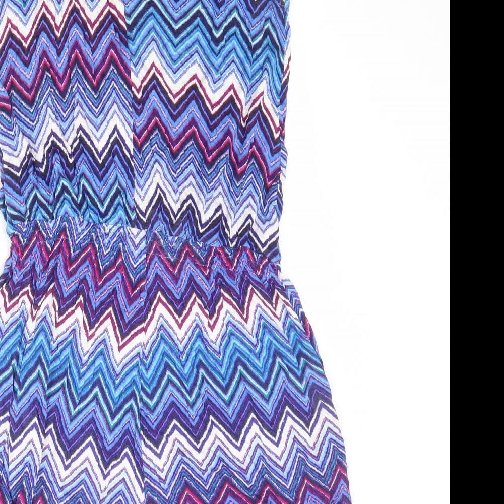 H&M Womens Blue Geometric Viscose Playsuit One-Piece Size XS Pullover