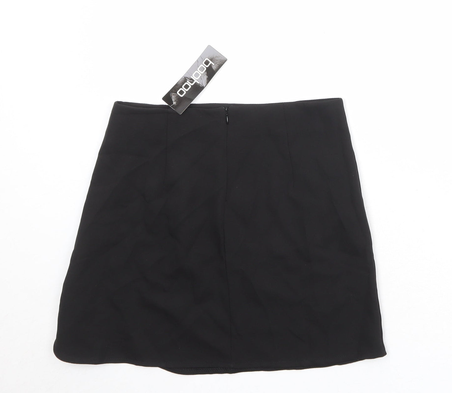 Boohoo Womens Black Polyester A-Line Skirt Size 10 Zip