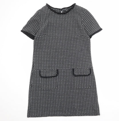 Quiz Womens Black Geometric Polyester A-Line Size 12 Round Neck Button