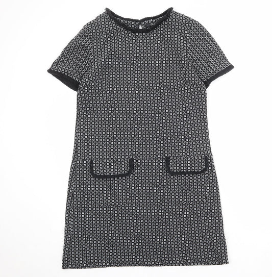 Quiz Womens Black Geometric Polyester A-Line Size 12 Round Neck Button