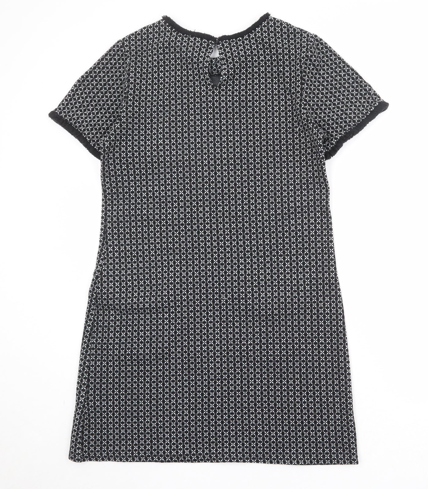 Quiz Womens Black Geometric Polyester A-Line Size 12 Round Neck Button