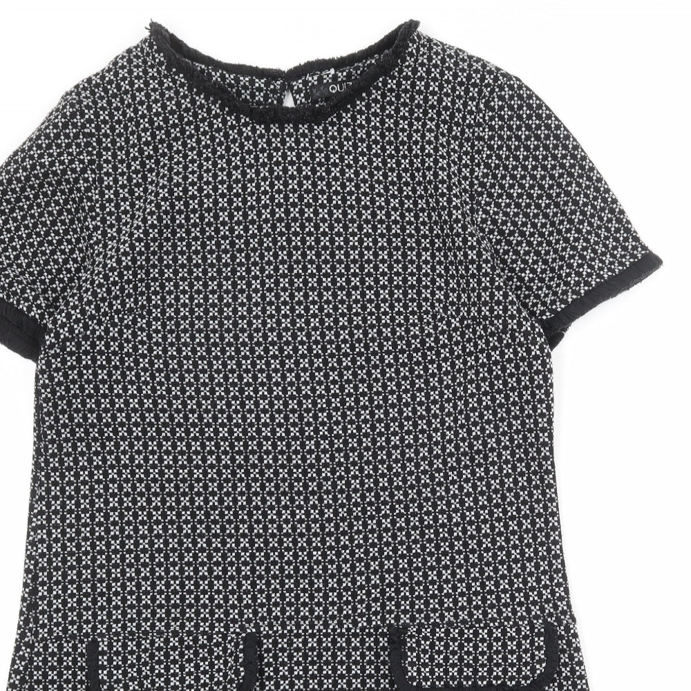 Quiz Womens Black Geometric Polyester A-Line Size 12 Round Neck Button
