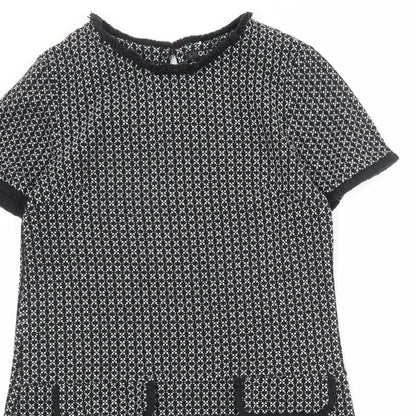 Quiz Womens Black Geometric Polyester A-Line Size 12 Round Neck Button