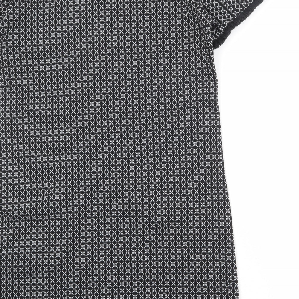 Quiz Womens Black Geometric Polyester A-Line Size 12 Round Neck Button