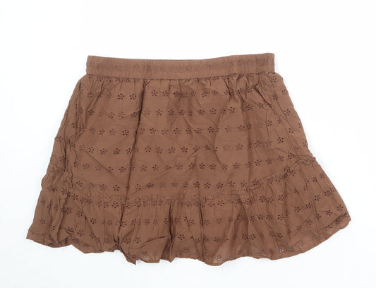 Hollister Womens Brown Floral Cotton Skater Skirt Size L