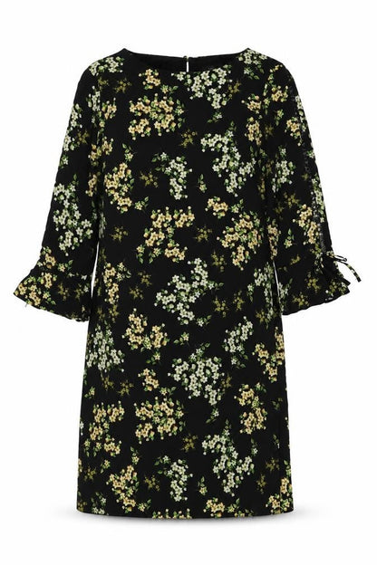 M&Co Womens Black Floral Polyester A-Line Size 12 Round Neck Button