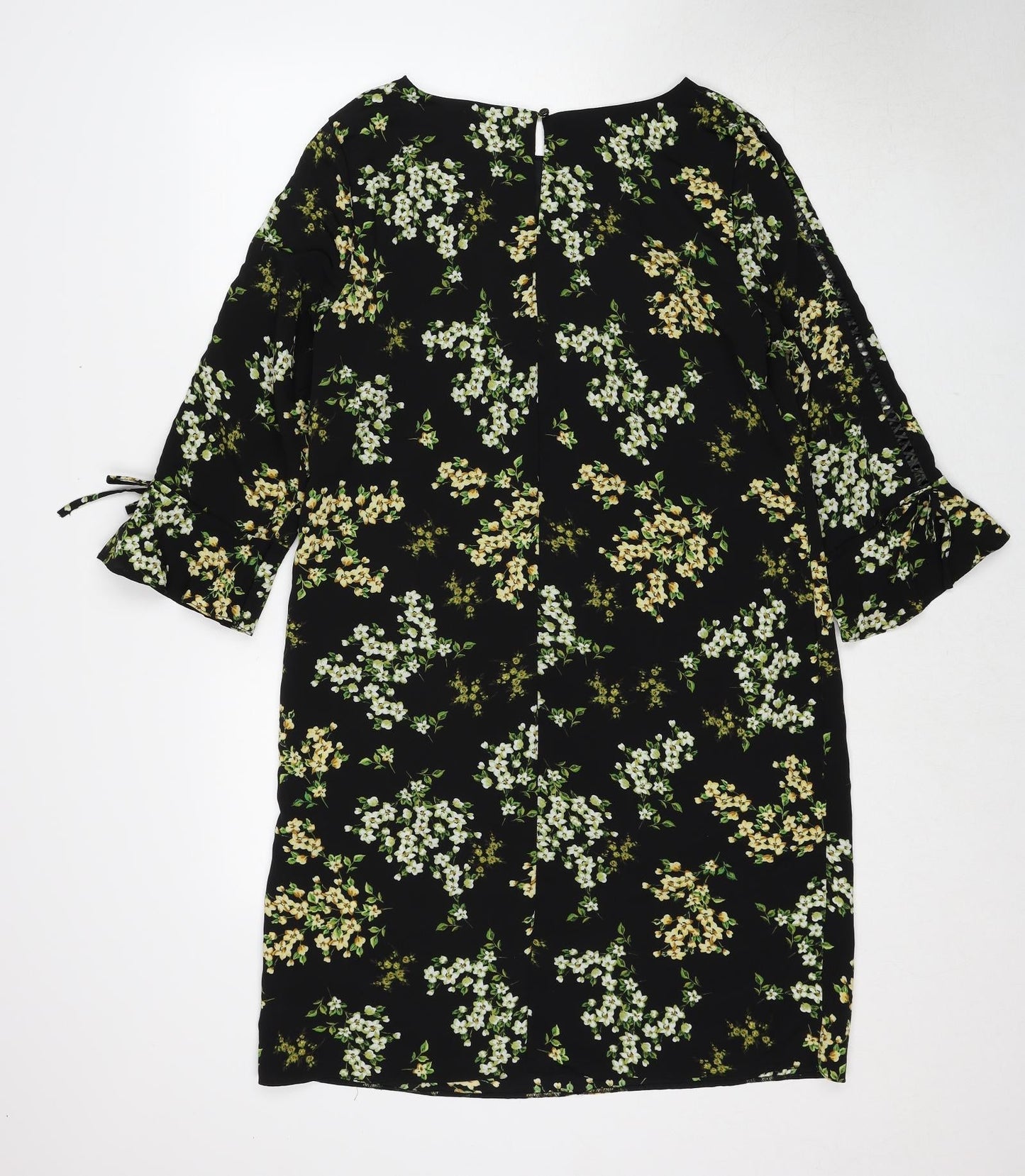 M&Co Womens Black Floral Polyester A-Line Size 12 Round Neck Button