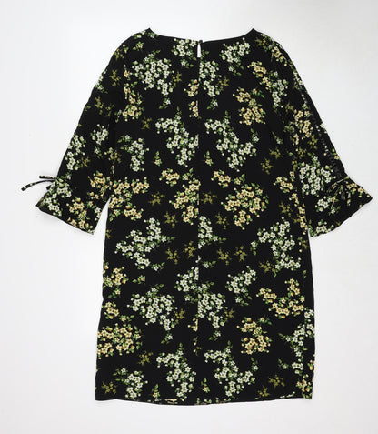 M&Co Womens Black Floral Polyester A-Line Size 12 Round Neck Button