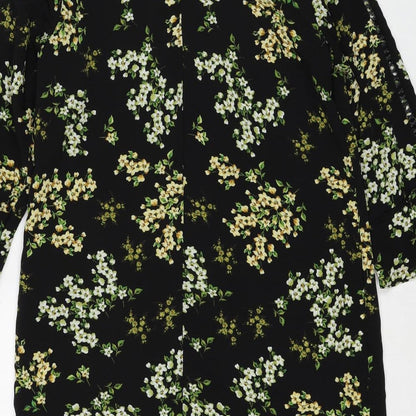 M&Co Womens Black Floral Polyester A-Line Size 12 Round Neck Button