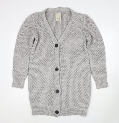 PBO Womens Grey V-Neck Acrylic Cardigan Jumper Size S