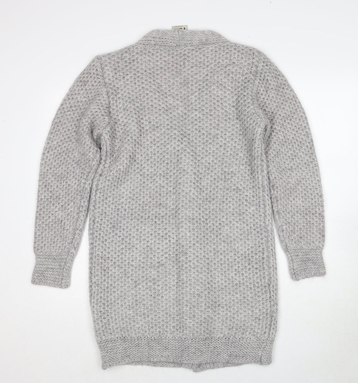 PBO Womens Grey V-Neck Acrylic Cardigan Jumper Size S