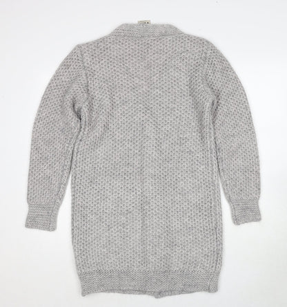 PBO Womens Grey V-Neck Acrylic Cardigan Jumper Size S