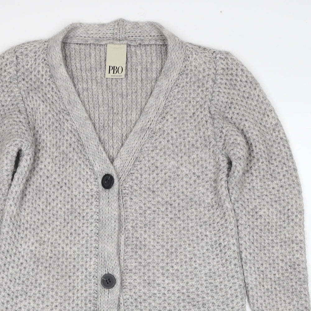 PBO Womens Grey V-Neck Acrylic Cardigan Jumper Size S