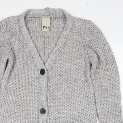 PBO Womens Grey V-Neck Acrylic Cardigan Jumper Size S