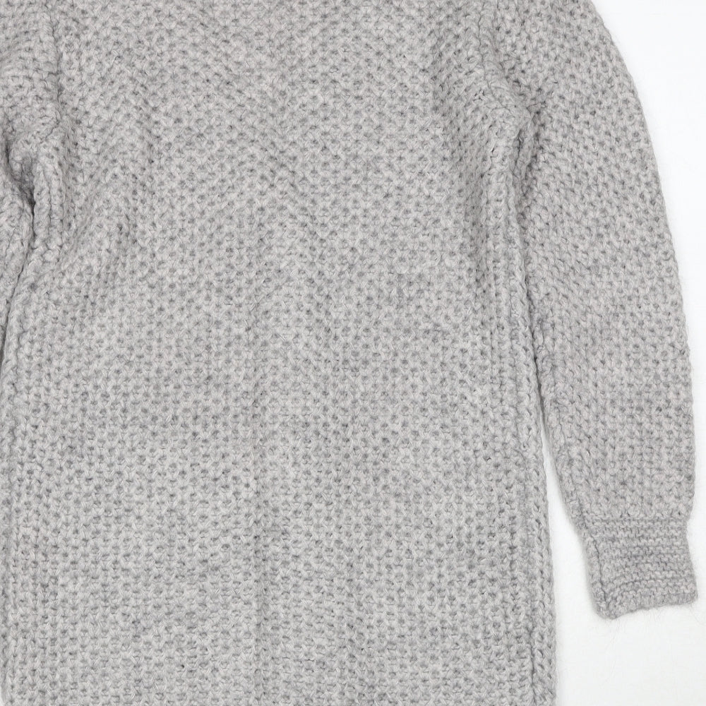 PBO Womens Grey V-Neck Acrylic Cardigan Jumper Size S