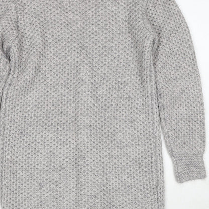 PBO Womens Grey V-Neck Acrylic Cardigan Jumper Size S
