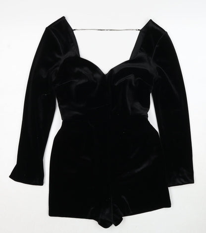 Topshop Womens Black Polyester Playsuit One-Piece Size 4 Zip