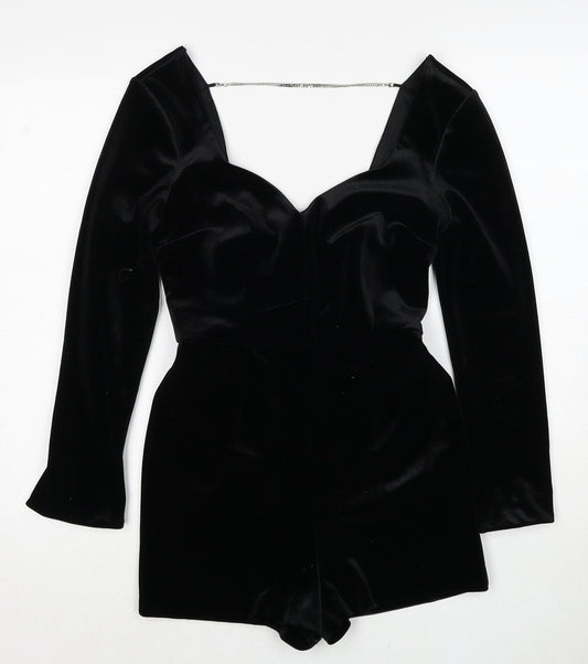 Topshop Womens Black Polyester Playsuit One-Piece Size 4 Zip