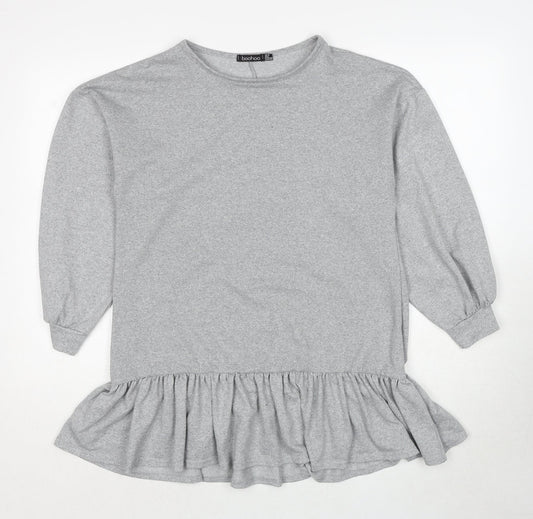 Boohoo Womens Grey Polyester Basic Blouse Size 10 Round Neck