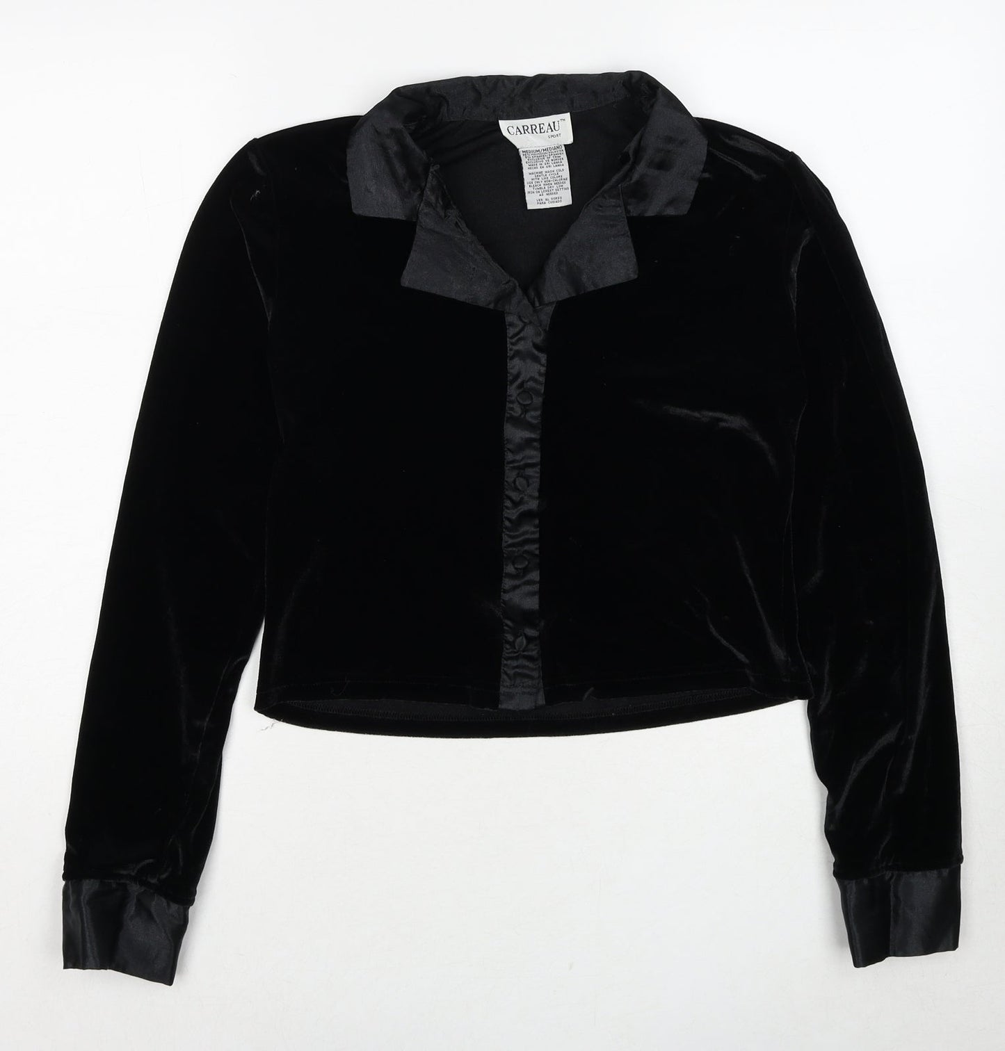 Carreau Sport Womens Black Polyester Basic Button-Up Size M Collared