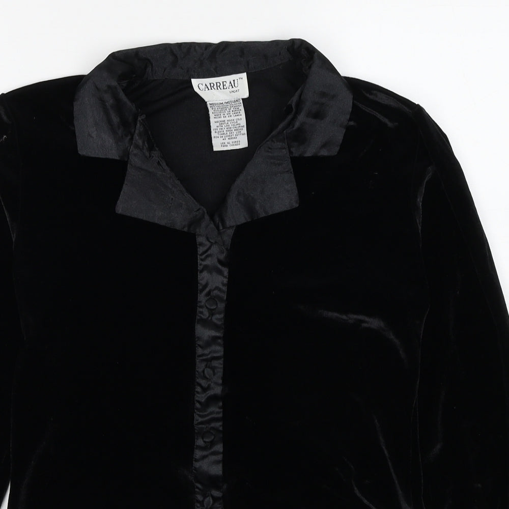 Carreau Sport Womens Black Polyester Basic Button-Up Size M Collared