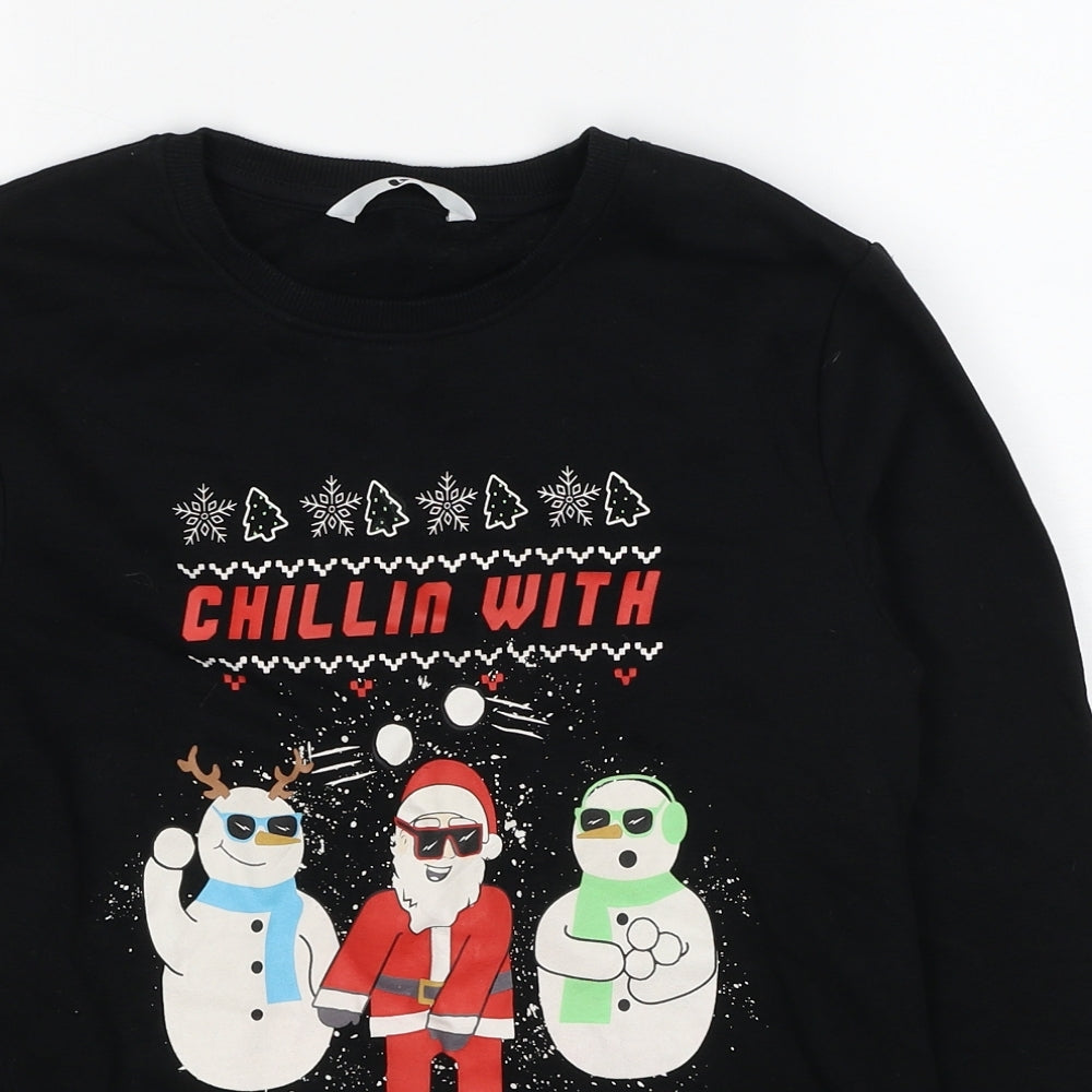 Very Boys Black Cotton Pullover Sweatshirt Size 12 Years Pullover - Santa Print