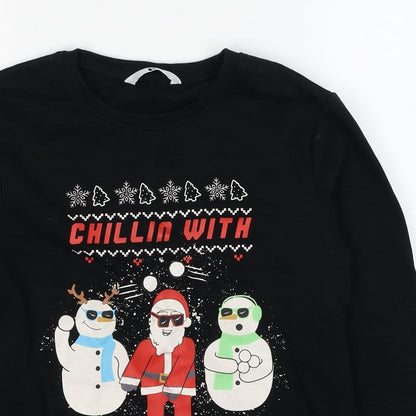 Very Boys Black Cotton Pullover Sweatshirt Size 12 Years Pullover - Santa Print