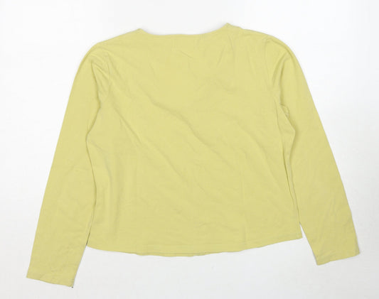 Offshoot Womens Yellow Cotton Basic T-Shirt Size L V-Neck