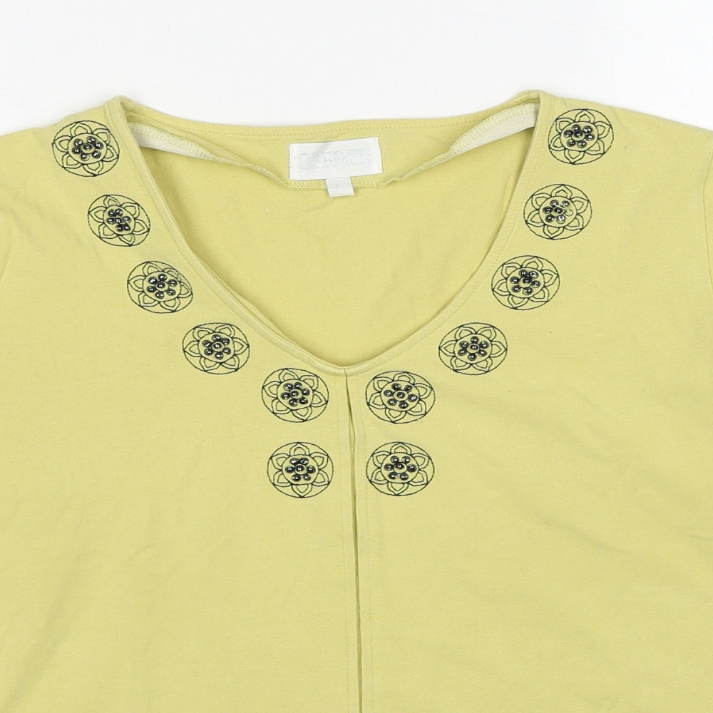 Offshoot Womens Yellow Cotton Basic T-Shirt Size L V-Neck