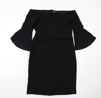 H&M Womens Black Polyester Shift Size M Off the Shoulder Zip
