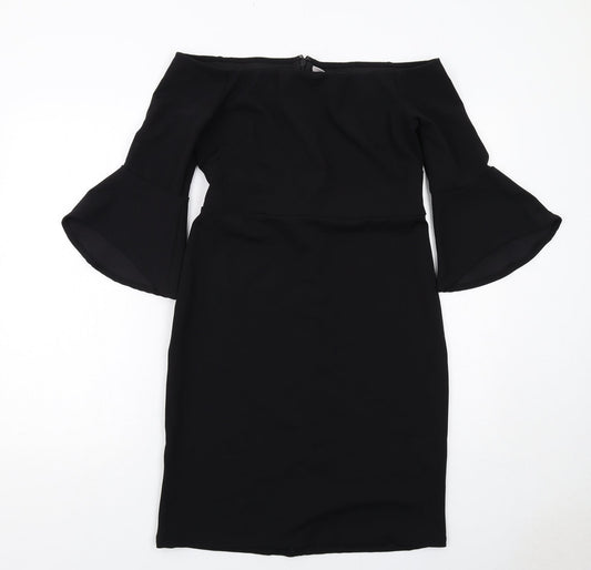 H&M Womens Black Polyester Shift Size M Off the Shoulder Zip