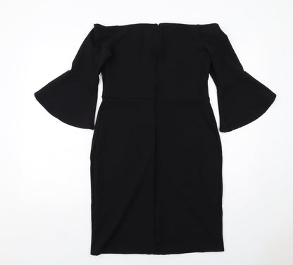 H&M Womens Black Polyester Shift Size M Off the Shoulder Zip