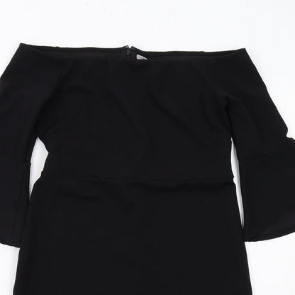 H&M Womens Black Polyester Shift Size M Off the Shoulder Zip