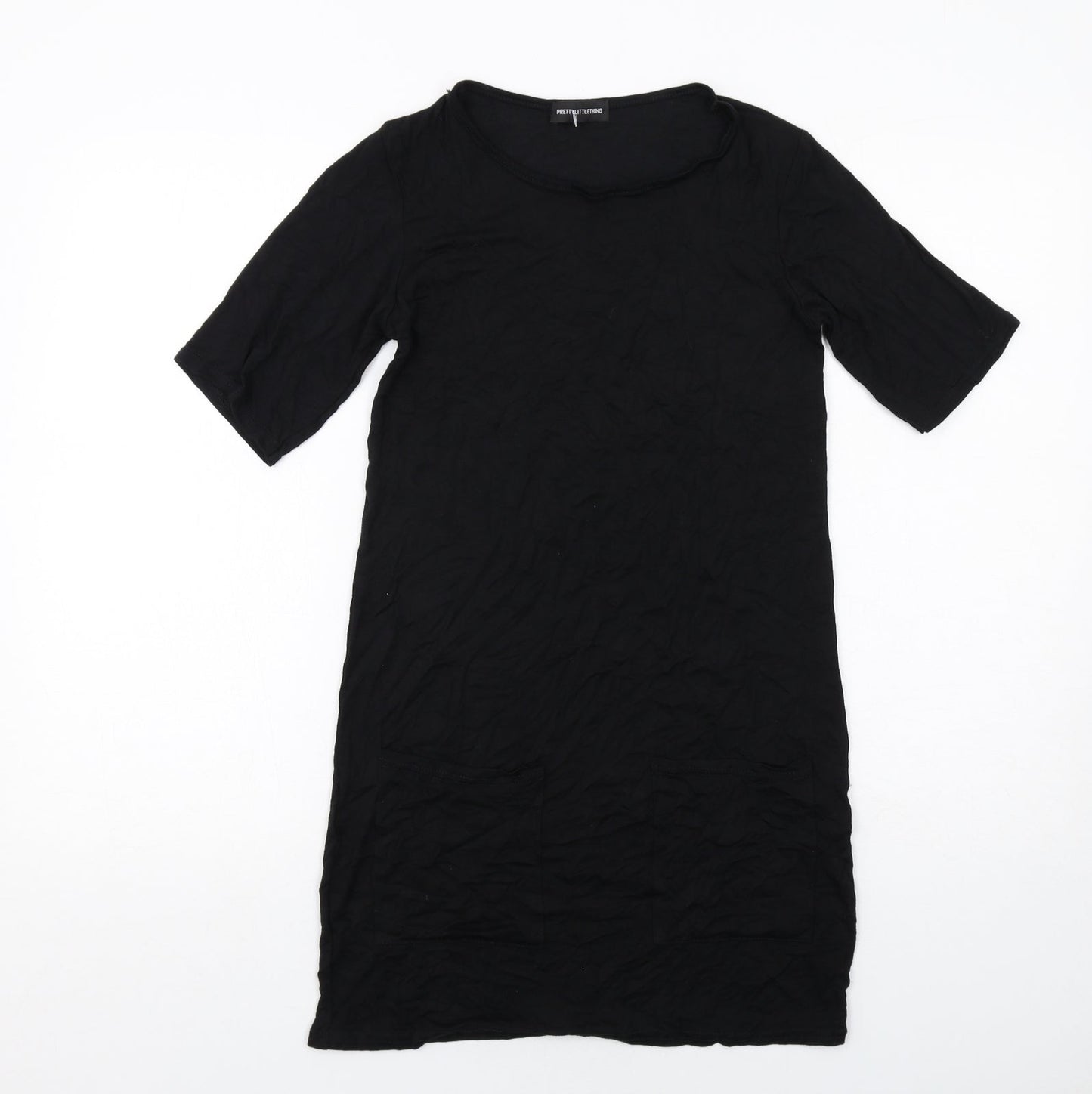 PRETTYLITTLETHING Womens Black Viscose A-Line Size 6 Round Neck Pullover