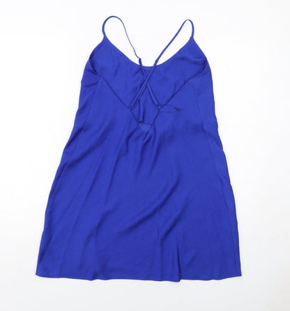 Marks and Spencer Womens Blue Polyester Slip Dress Size 10 Scoop Neck Pullover