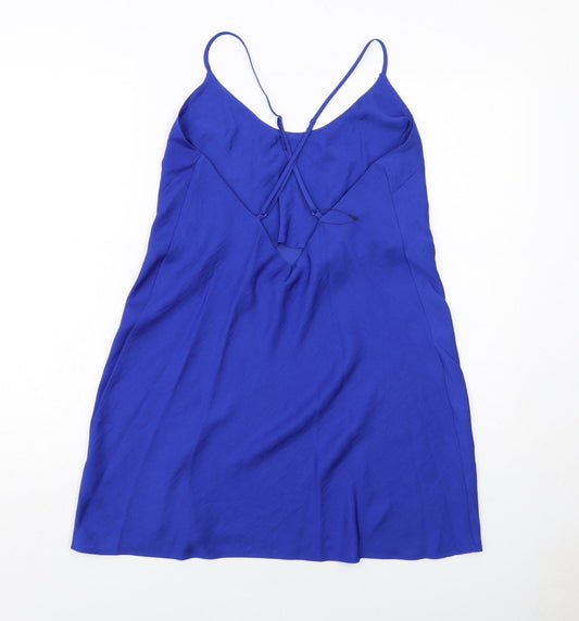 Marks and Spencer Womens Blue Polyester Slip Dress Size 10 Scoop Neck Pullover