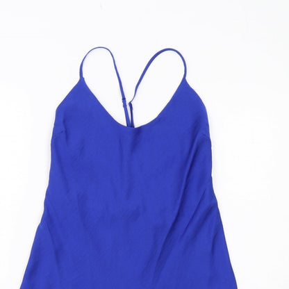 Marks and Spencer Womens Blue Polyester Slip Dress Size 10 Scoop Neck Pullover